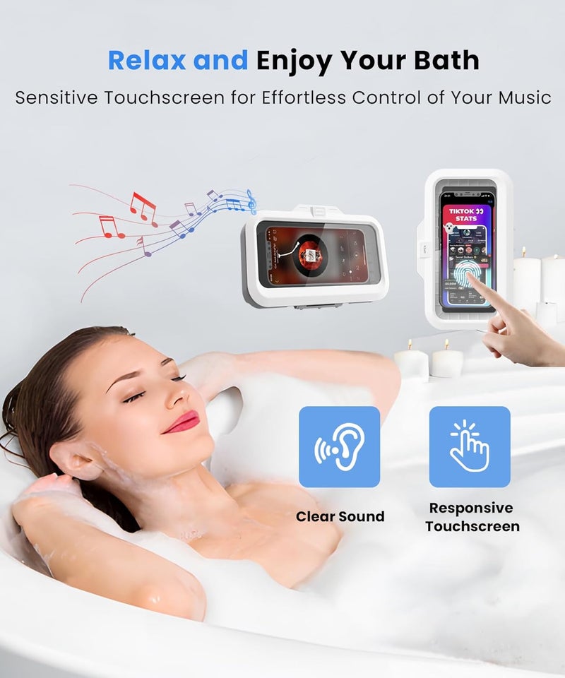 URROY Shower Phone Holder Waterproof One-Touch Open Shower Phone Case Anti-Fog & Sensitive Touchscreen Bathroom Wall Phone Mount Stand Universal Fit for iPhone & Smartphones Gift for Men Women White - Image 5